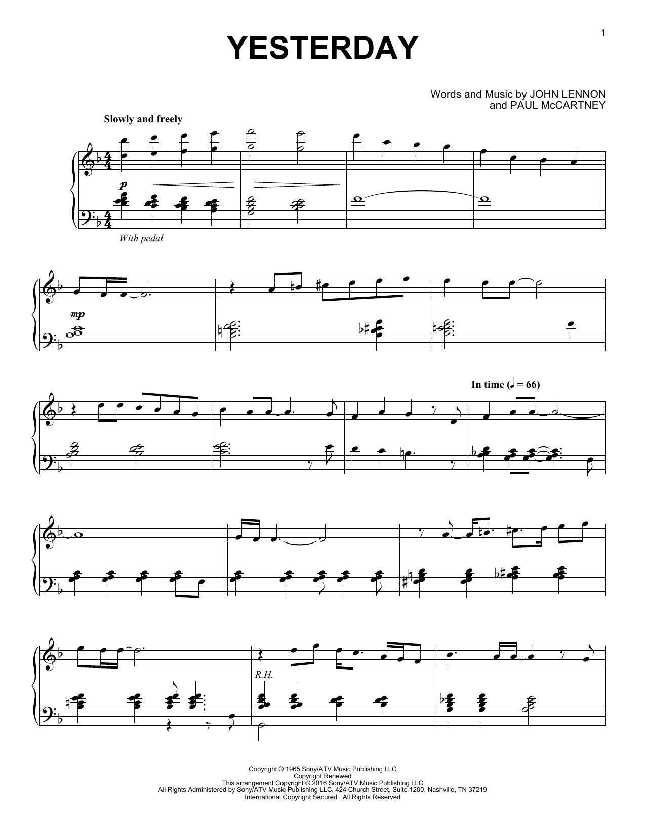 The Beatles Yesterday [Jazz version] sheet music notes and chords arranged for Piano Solo