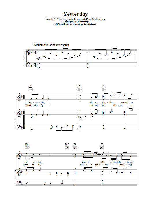 The Beatles Yesterday sheet music notes and chords arranged for Ukulele