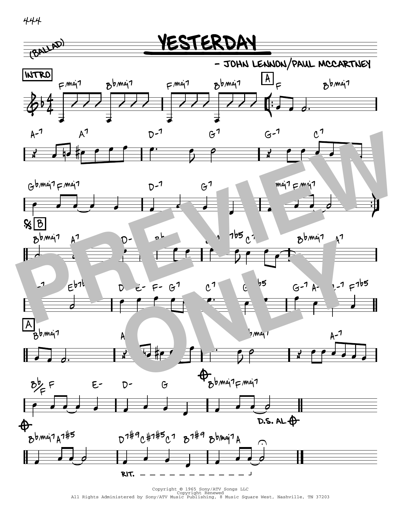 The Beatles Yesterday [Reharmonized version] (arr. Jack Grassel) sheet music notes and chords arranged for Real Book – Melody & Chords