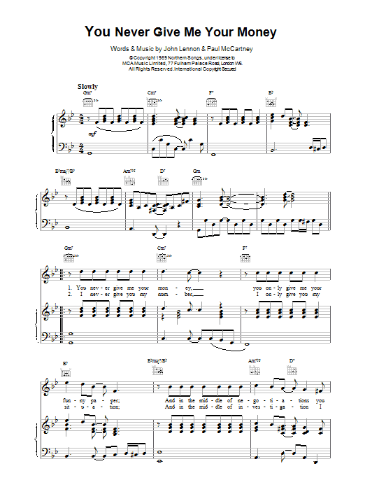 The Beatles You Never Give Me Your Money sheet music notes and chords arranged for Guitar Tab