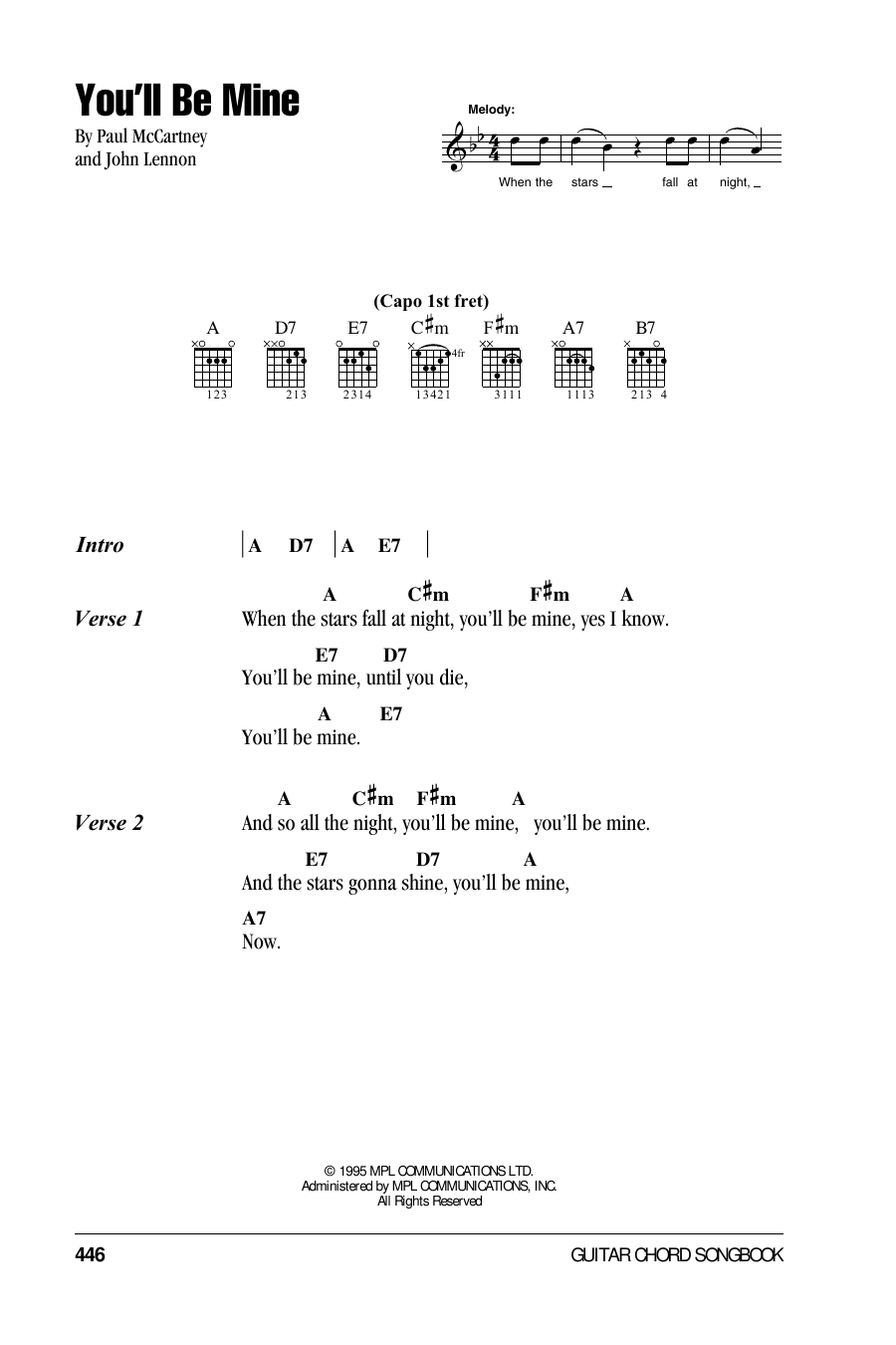 The Beatles You'll Be Mine sheet music notes and chords arranged for Guitar Chords/Lyrics