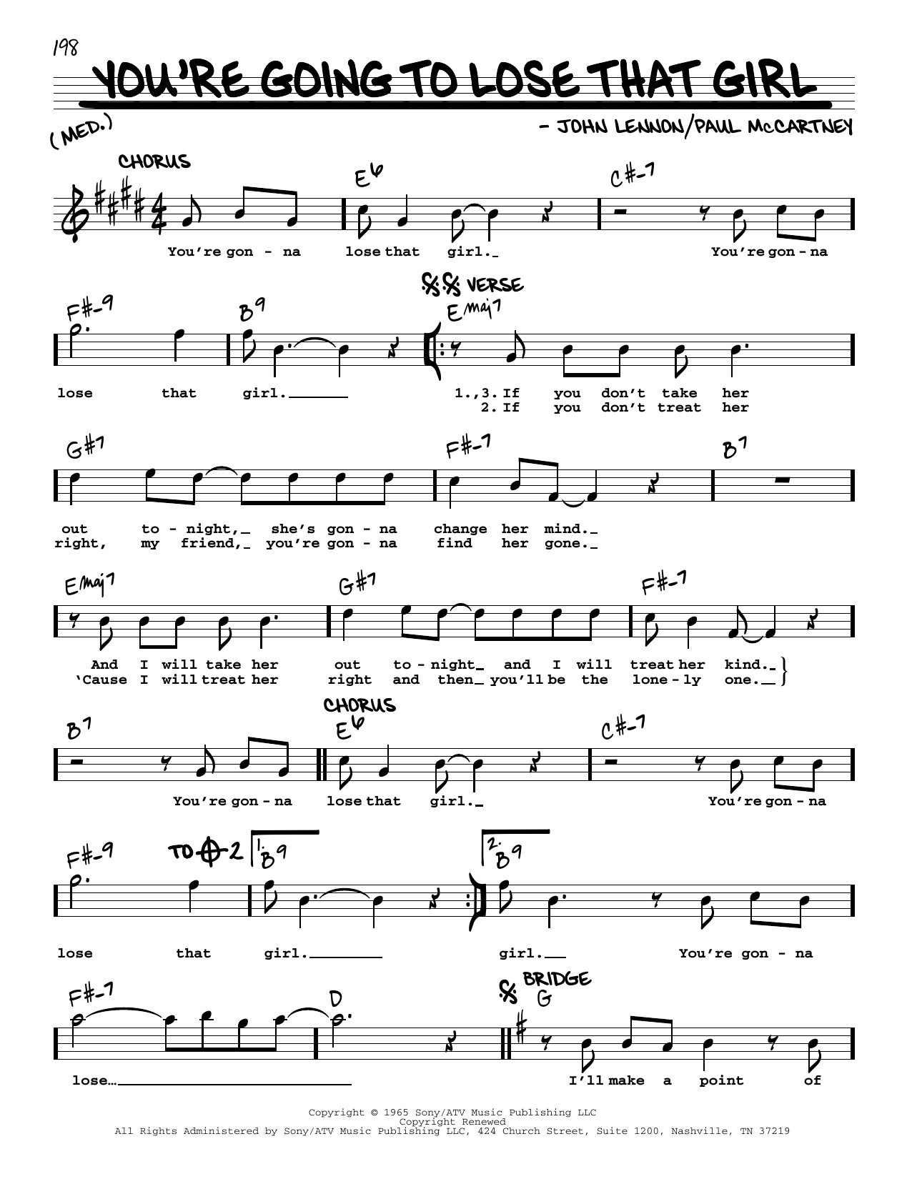 The Beatles You're Going To Lose That Girl [Jazz version] sheet music notes and chords arranged for Real Book – Melody, Lyrics & Chords