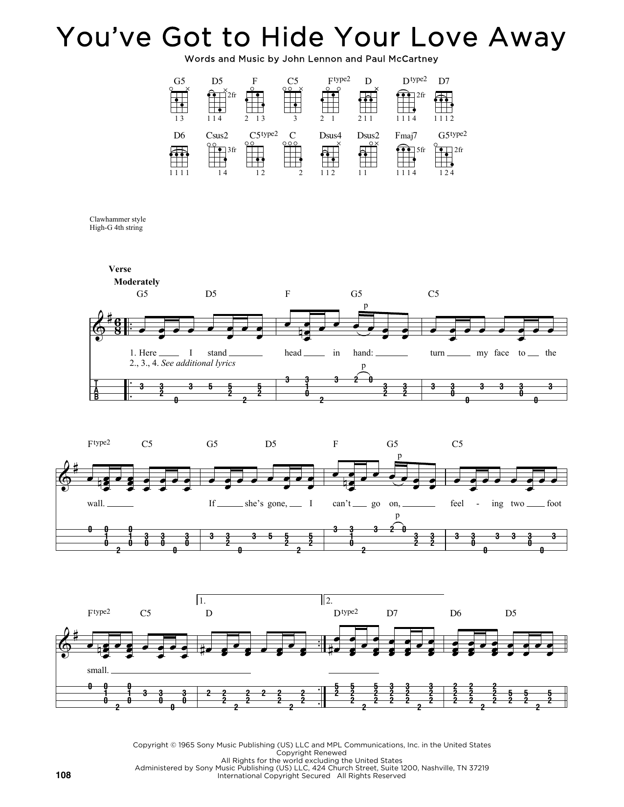 The Beatles You've Got To Hide Your Love Away (arr. Jim Schustedt) sheet music notes and chords arranged for Ukulele