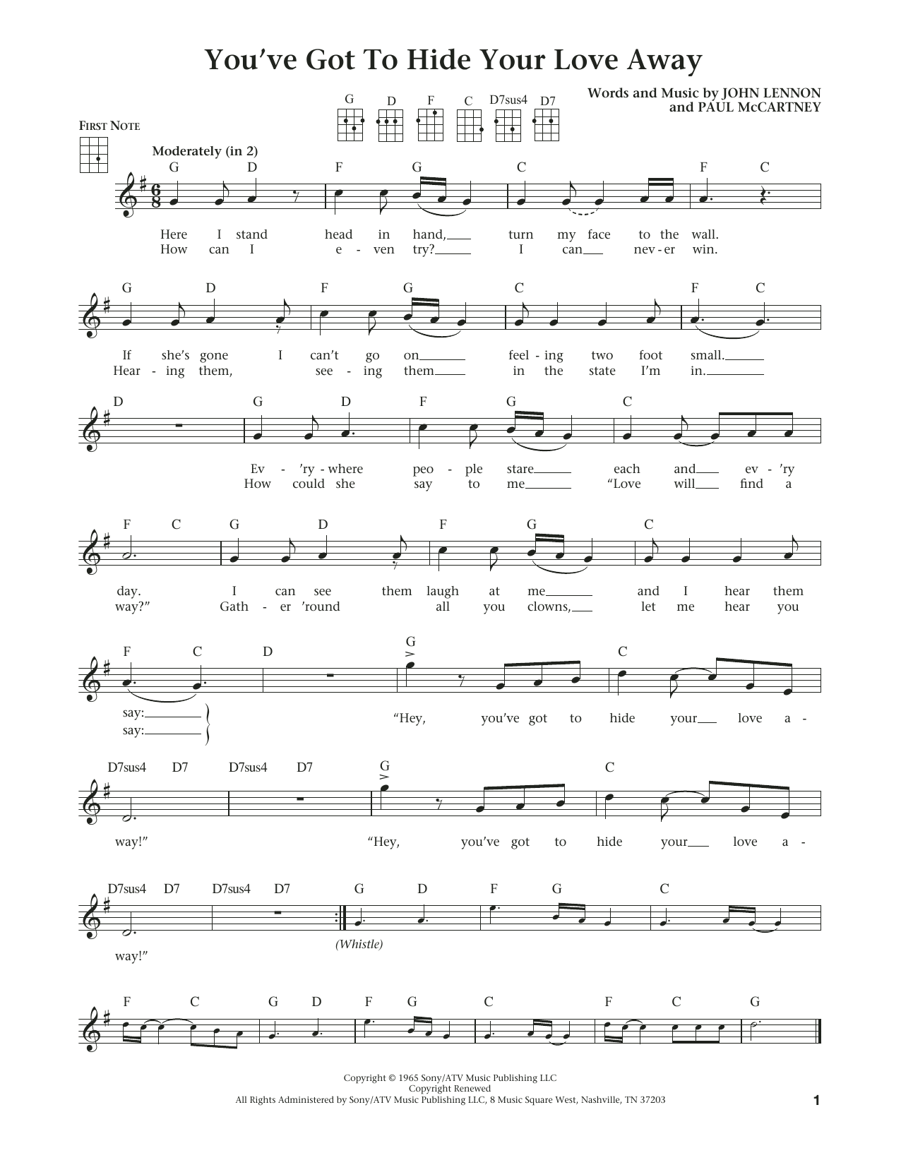 The Beatles You've Got To Hide Your Love Away (from The Daily Ukulele) (arr. Liz and Jim Beloff) sheet music notes and chords arranged for Ukulele