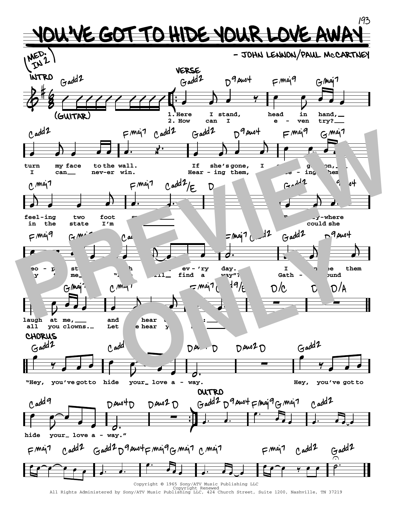 The Beatles You've Got To Hide Your Love Away [Jazz version] sheet music notes and chords arranged for Real Book – Melody, Lyrics & Chords