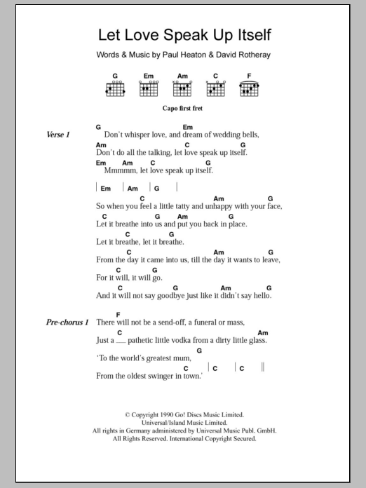The Beautiful South Let Love Speak Up Itself sheet music notes and chords arranged for Guitar Chords/Lyrics