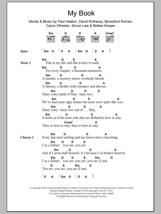 The Beautiful South My Book sheet music notes and chords arranged for Guitar Chords/Lyrics
