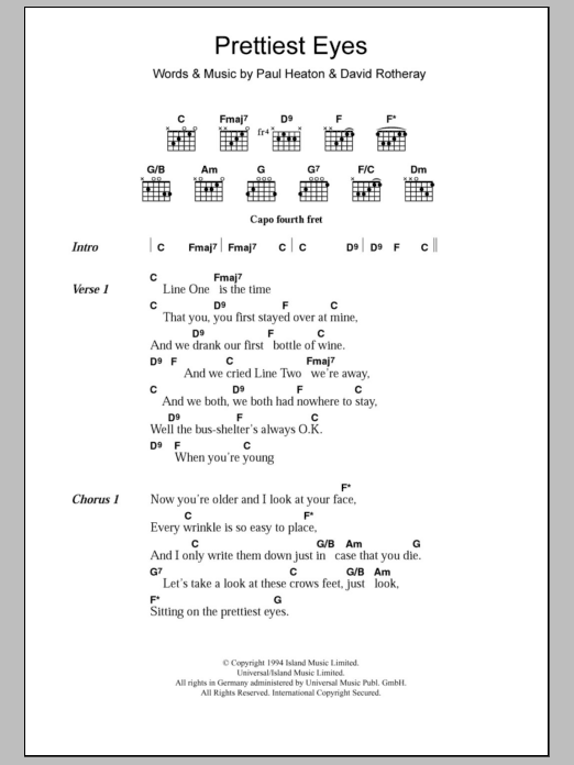 The Beautiful South Prettiest Eyes sheet music notes and chords arranged for Guitar Chords/Lyrics