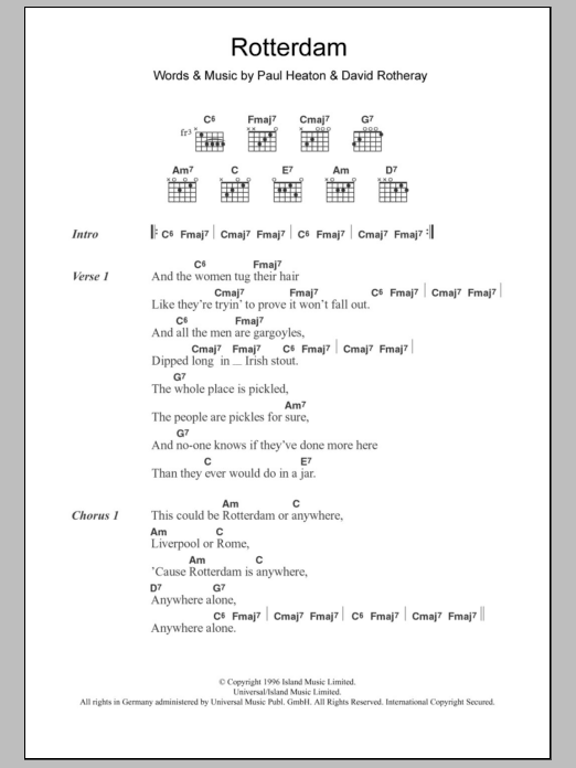 The Beautiful South Rotterdam sheet music notes and chords arranged for Guitar Chords/Lyrics