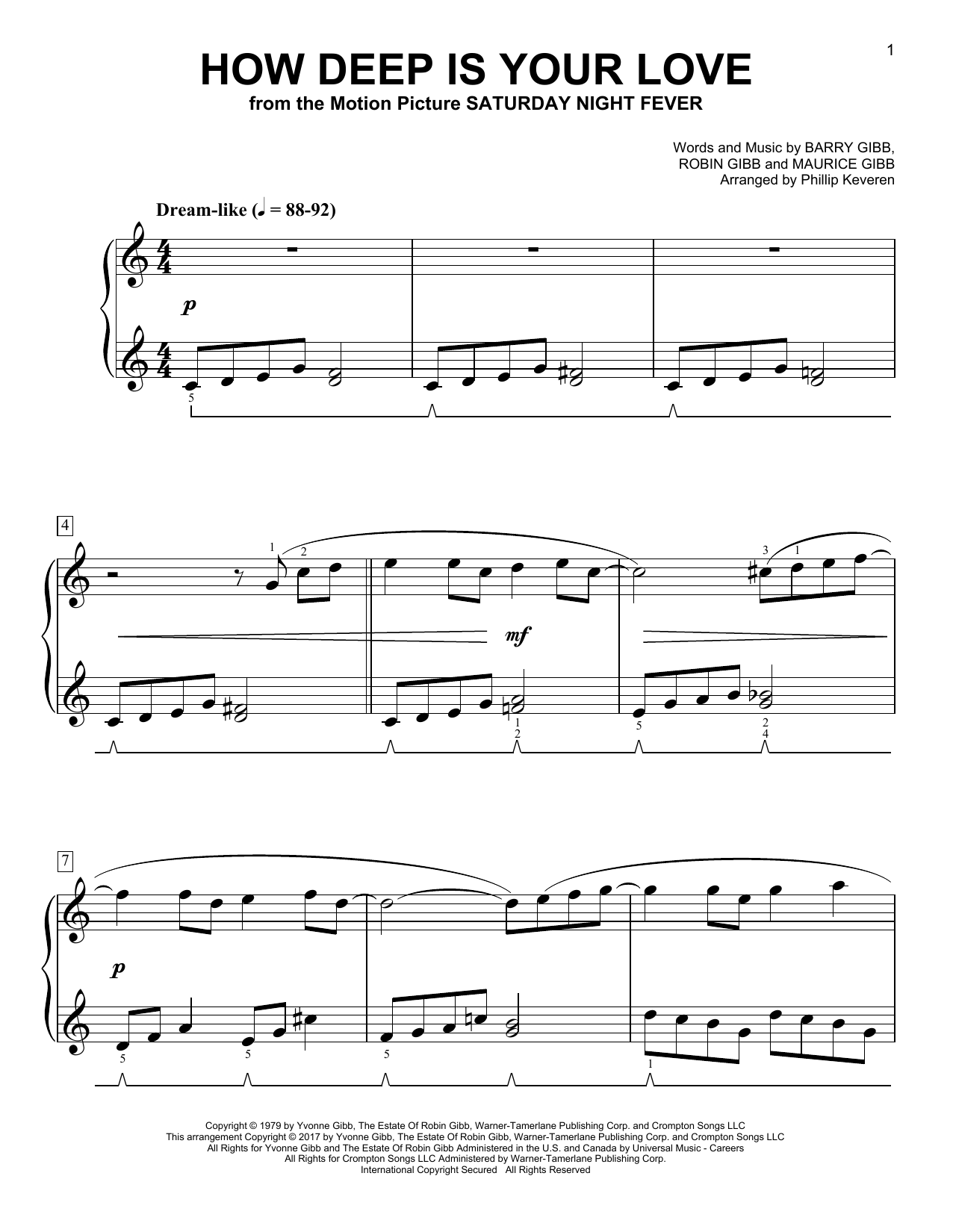The Bee Gees How Deep Is Your Love [Classical version] (arr. Phillip Keveren) sheet music notes and chords arranged for Easy Piano