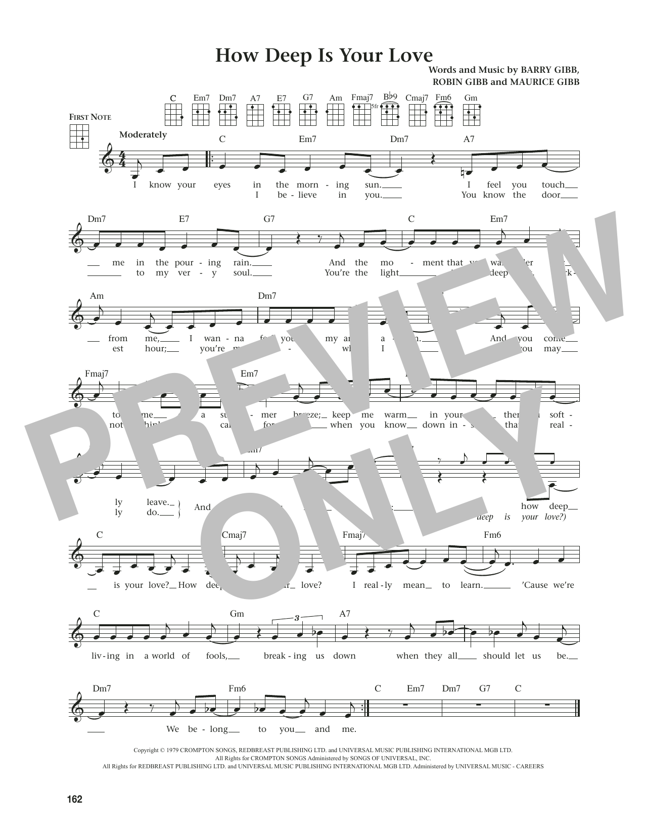 The Bee Gees How Deep Is Your Love (from The Daily Ukulele) (arr. Jim Beloff) sheet music notes and chords arranged for Ukulele
