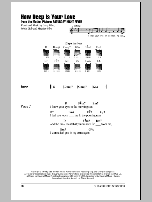 The Bee Gees How Deep Is Your Love sheet music notes and chords arranged for Tenor Sax Solo