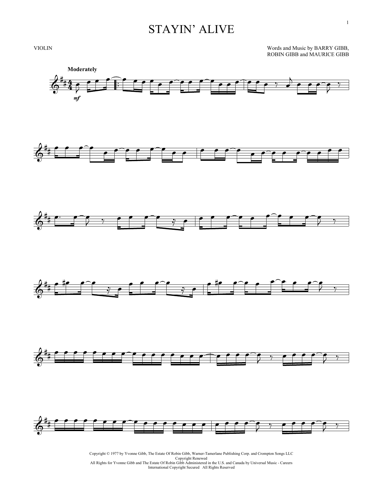The Bee Gees Stayin' Alive sheet music notes and chords arranged for Trombone Duet