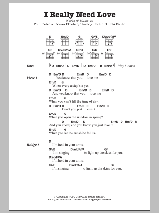 The Bees I Really Need Love sheet music notes and chords arranged for Guitar Chords/Lyrics
