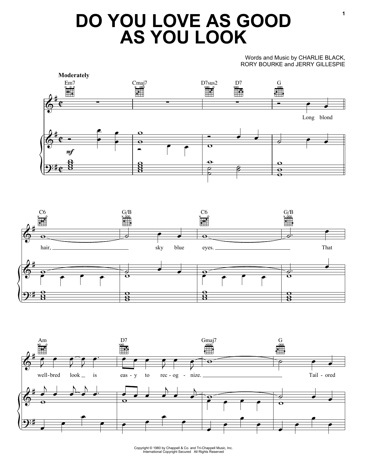 The Bellamy Brothers Do You Love As Good As You Look sheet music notes and chords arranged for Piano, Vocal & Guitar Chords (Right-Hand Melody)