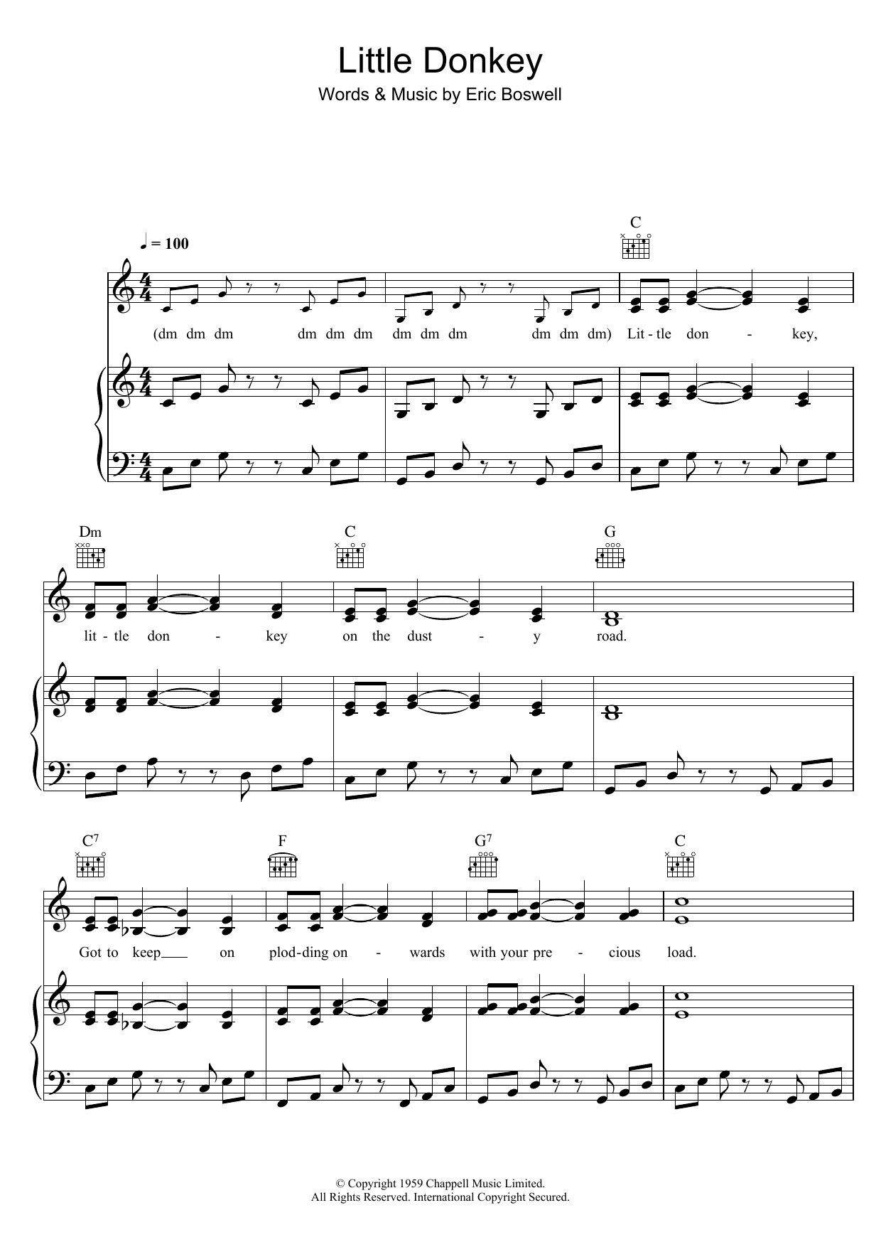 The Beverley Sisters Little Donkey sheet music notes and chords arranged for Piano, Vocal & Guitar Chords