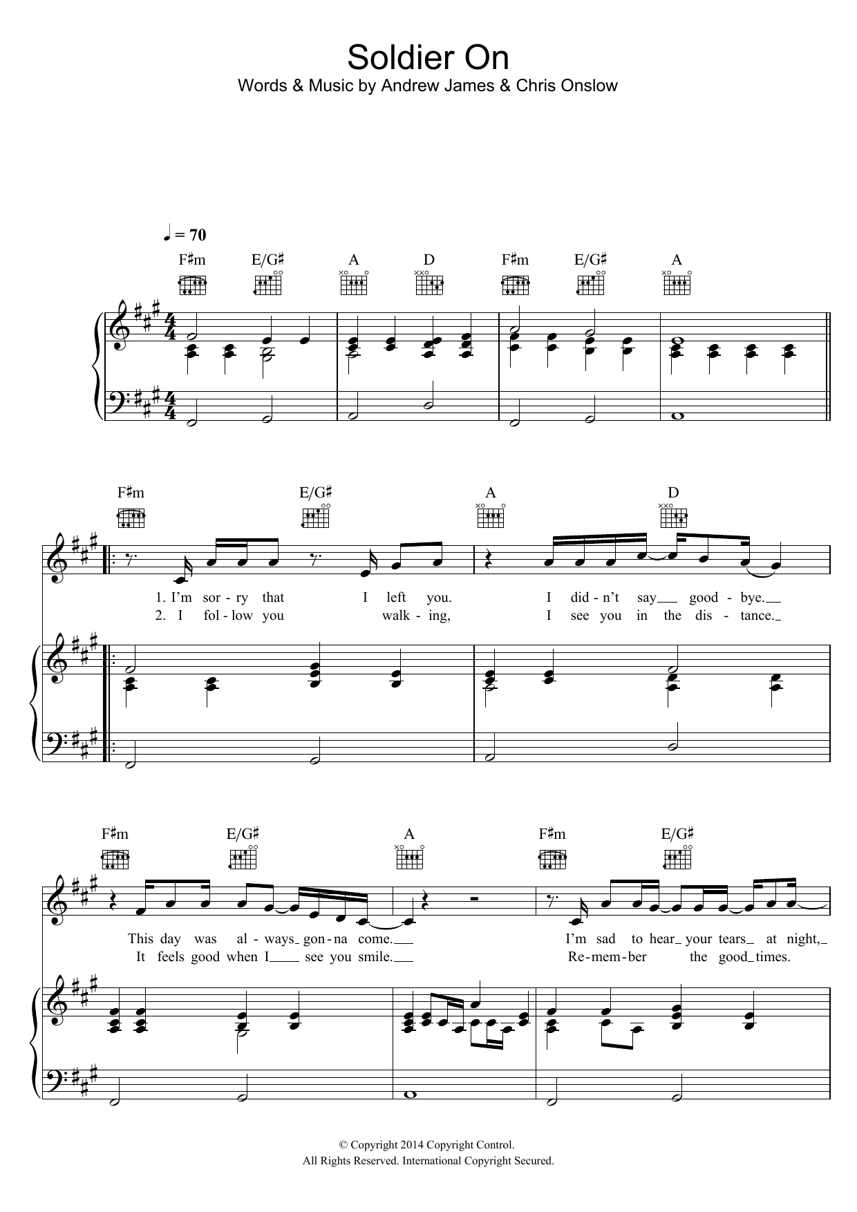 The Big Secret Sound Soldier On sheet music notes and chords arranged for Piano, Vocal & Guitar Chords