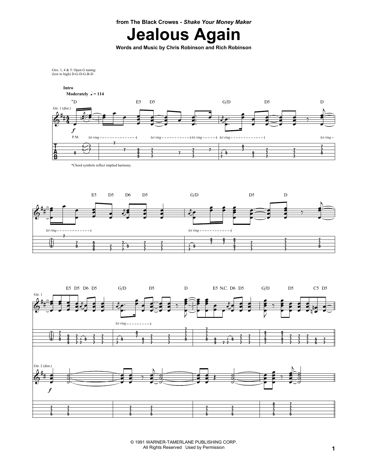 The Black Crowes Jealous Again sheet music notes and chords arranged for Guitar Tab