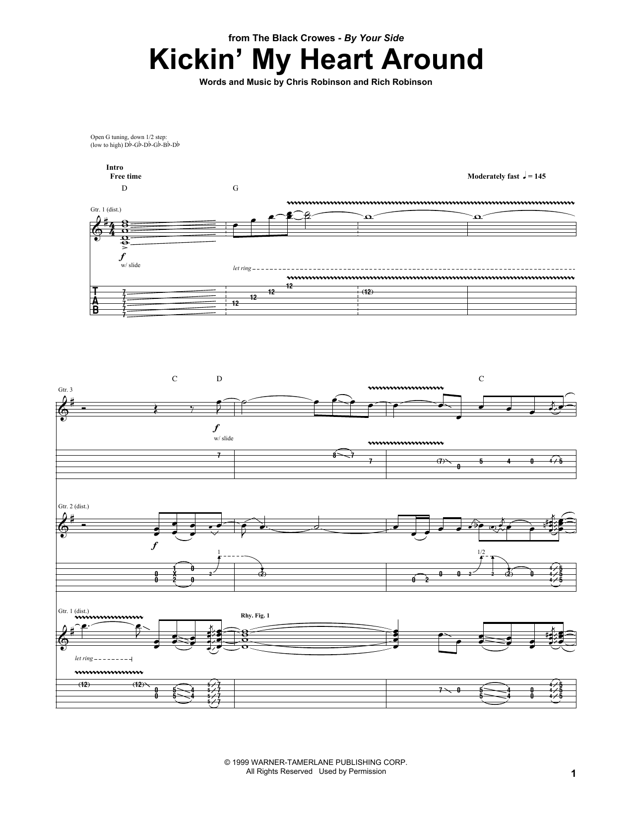 The Black Crowes Kickin' My Heart Around sheet music notes and chords arranged for Guitar Tab