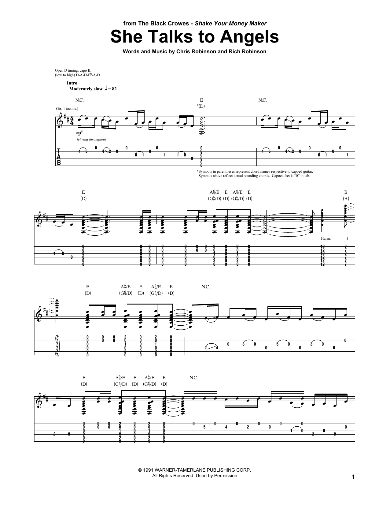 The Black Crowes She Talks To Angels sheet music notes and chords arranged for Piano, Vocal & Guitar Chords (Right-Hand Melody)