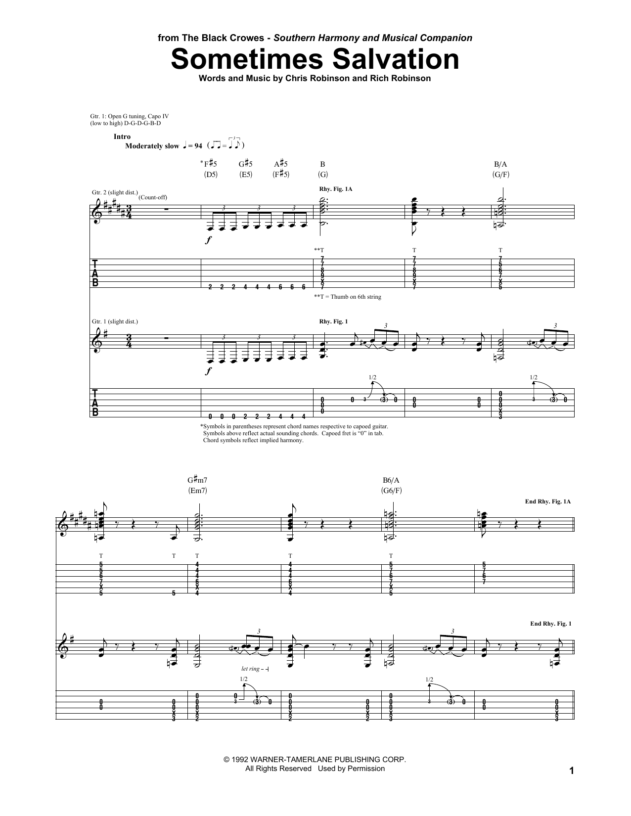 The Black Crowes Sometimes Salvation sheet music notes and chords arranged for Guitar Tab