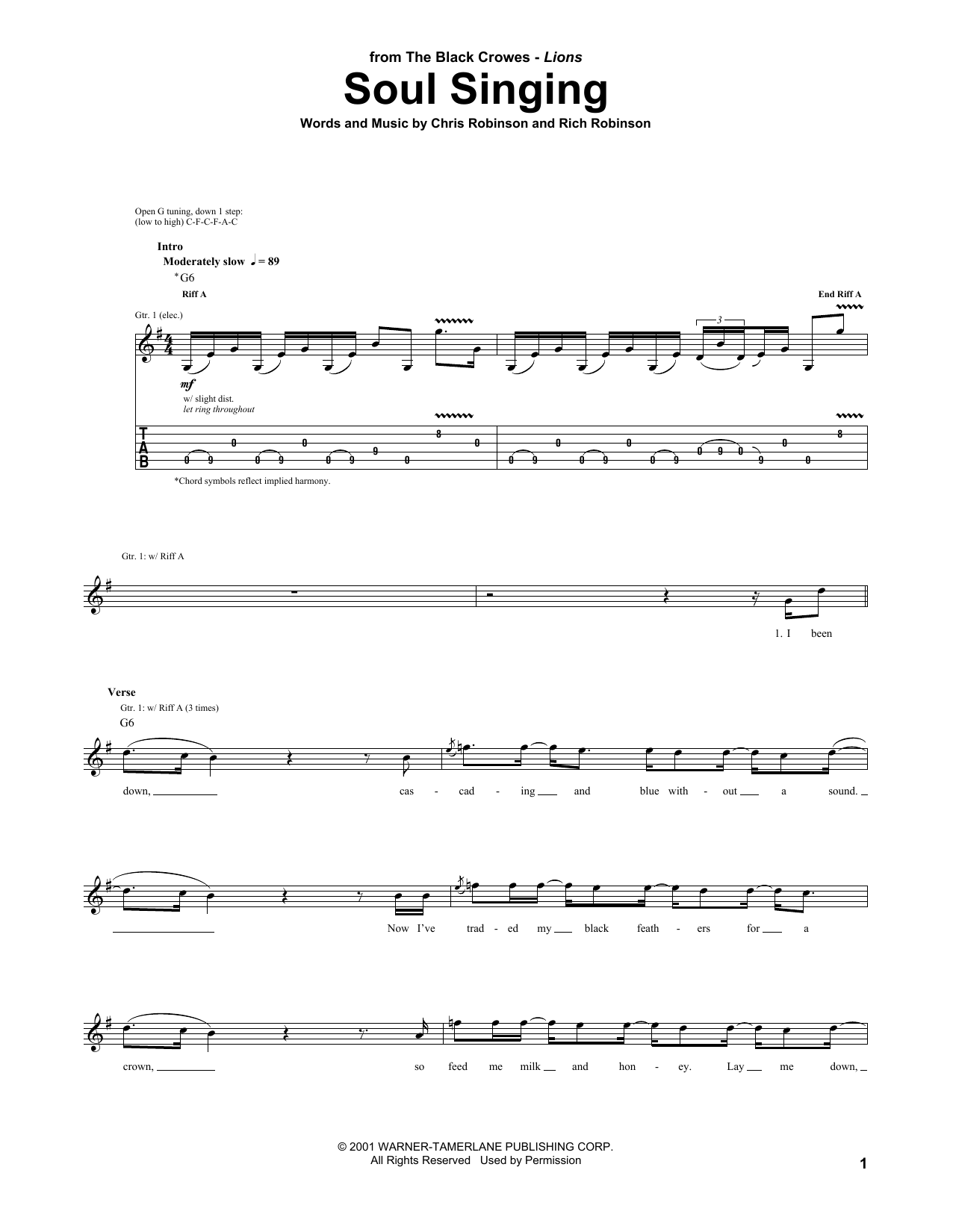 The Black Crowes Soul Singing sheet music notes and chords arranged for Guitar Tab
