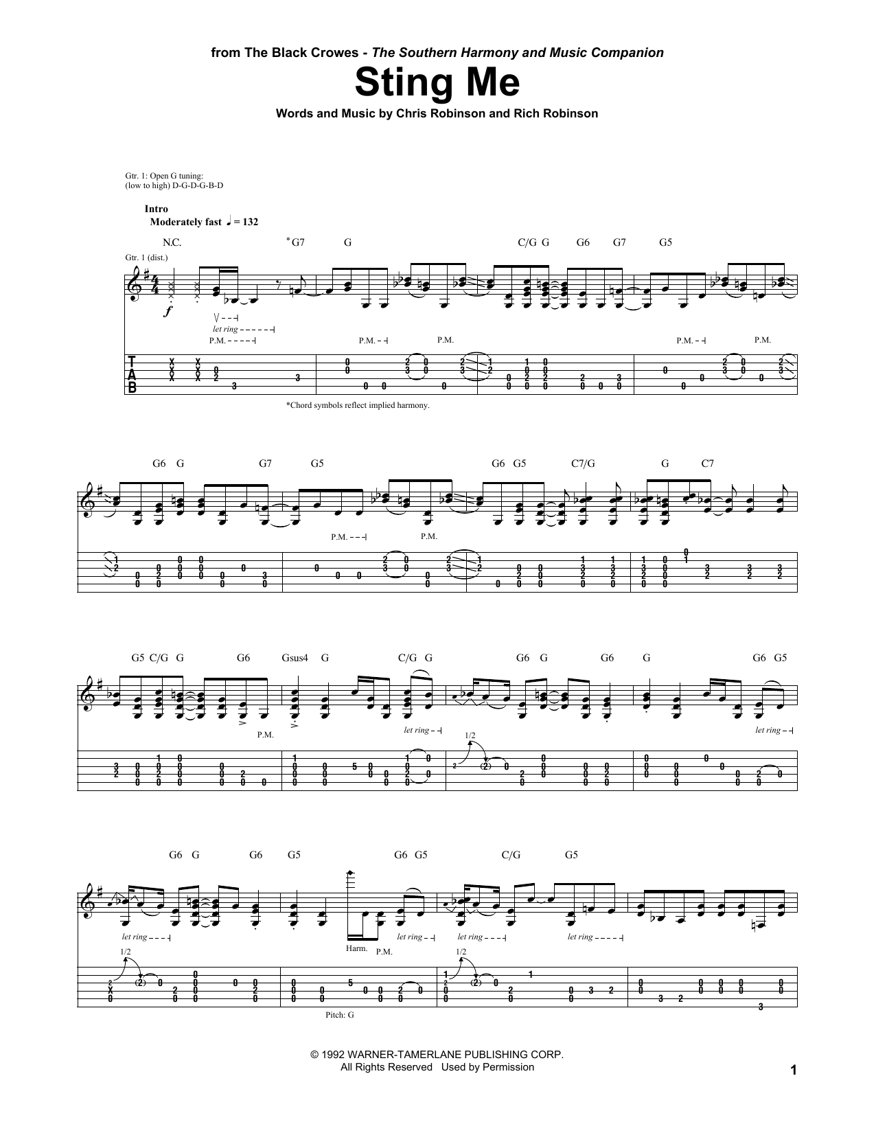 The Black Crowes Sting Me sheet music notes and chords arranged for Guitar Tab
