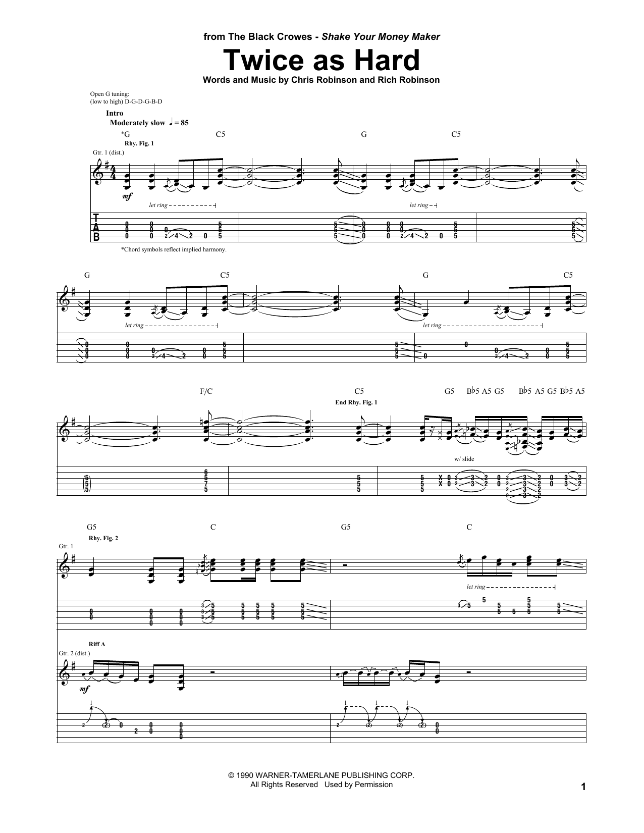 The Black Crowes Twice As Hard sheet music notes and chords arranged for Guitar Tab
