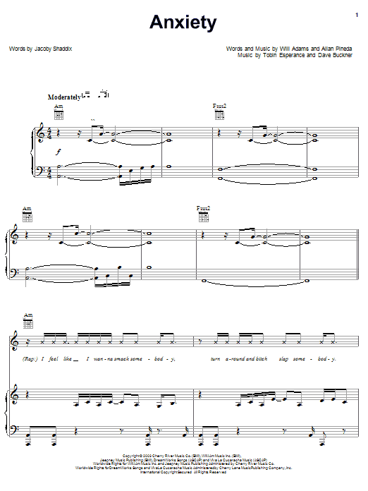 The Black Eyed Peas Anxiety sheet music notes and chords arranged for Piano, Vocal & Guitar Chords (Right-Hand Melody)