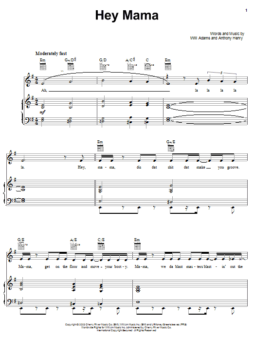 The Black Eyed Peas Hey Mama sheet music notes and chords arranged for Piano, Vocal & Guitar Chords (Right-Hand Melody)