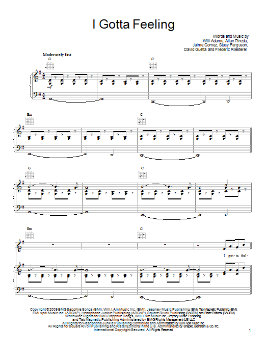 The Black Eyed Peas I Gotta Feeling sheet music notes and chords arranged for Easy Guitar