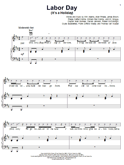 The Black Eyed Peas Labor Day (It's A Holiday) sheet music notes and chords arranged for Piano, Vocal & Guitar Chords (Right-Hand Melody)
