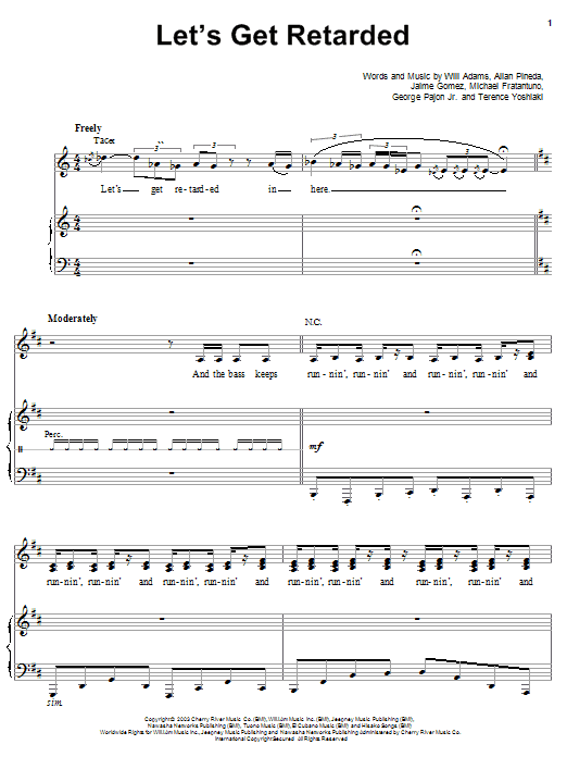 The Black Eyed Peas Let's Get Retarded sheet music notes and chords arranged for Piano, Vocal & Guitar Chords (Right-Hand Melody)