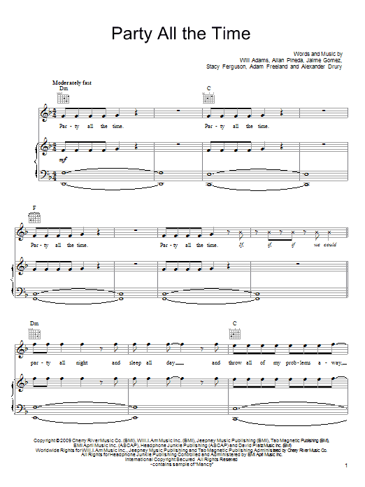 The Black Eyed Peas Party All The Time sheet music notes and chords arranged for Piano, Vocal & Guitar Chords (Right-Hand Melody)