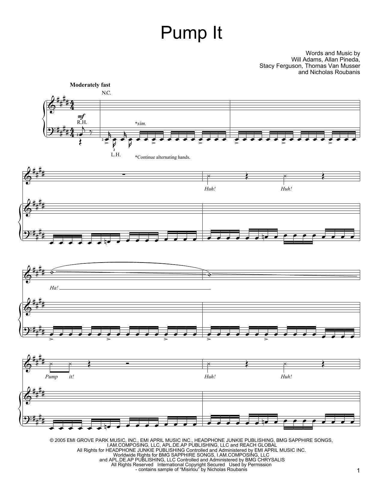The Black Eyed Peas Pump It sheet music notes and chords arranged for Piano, Vocal & Guitar Chords (Right-Hand Melody)