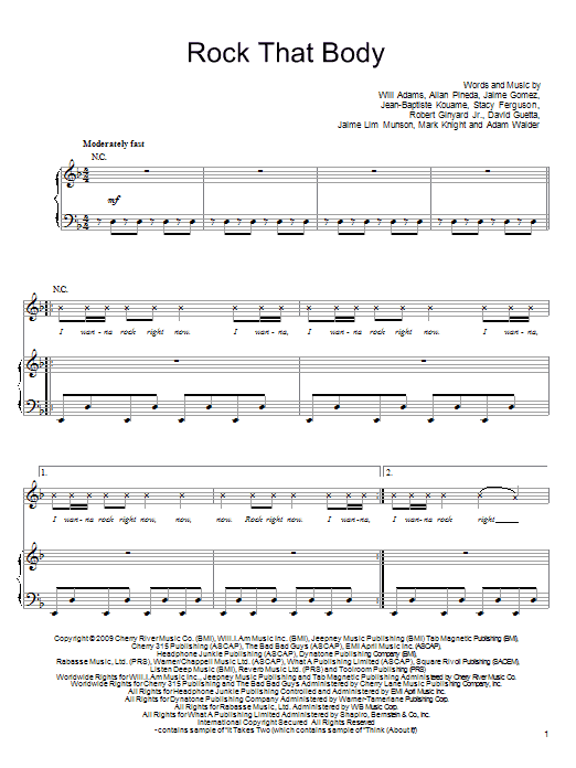The Black Eyed Peas Rock That Body sheet music notes and chords arranged for Piano, Vocal & Guitar Chords (Right-Hand Melody)