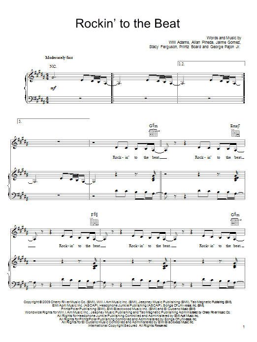 The Black Eyed Peas Rockin' To The Beat sheet music notes and chords arranged for Piano, Vocal & Guitar Chords (Right-Hand Melody)