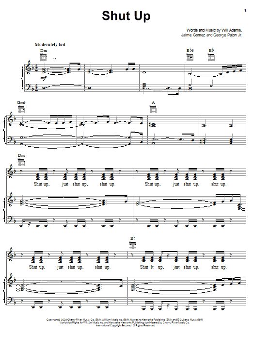 The Black Eyed Peas Shut Up sheet music notes and chords arranged for Piano, Vocal & Guitar Chords (Right-Hand Melody)