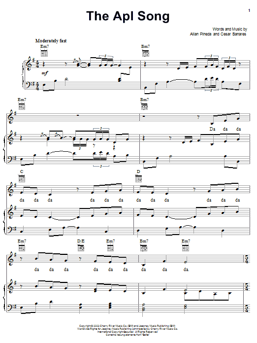 The Black Eyed Peas The Apl Song sheet music notes and chords arranged for Piano, Vocal & Guitar Chords (Right-Hand Melody)