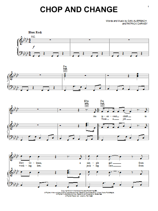 The Black Keys Chop And Change sheet music notes and chords arranged for Piano, Vocal & Guitar Chords (Right-Hand Melody)