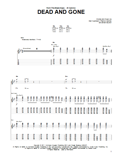 The Black Keys Dead And Gone sheet music notes and chords arranged for Guitar Tab