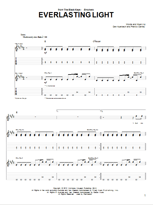 The Black Keys Everlasting Light sheet music notes and chords arranged for Guitar Tab