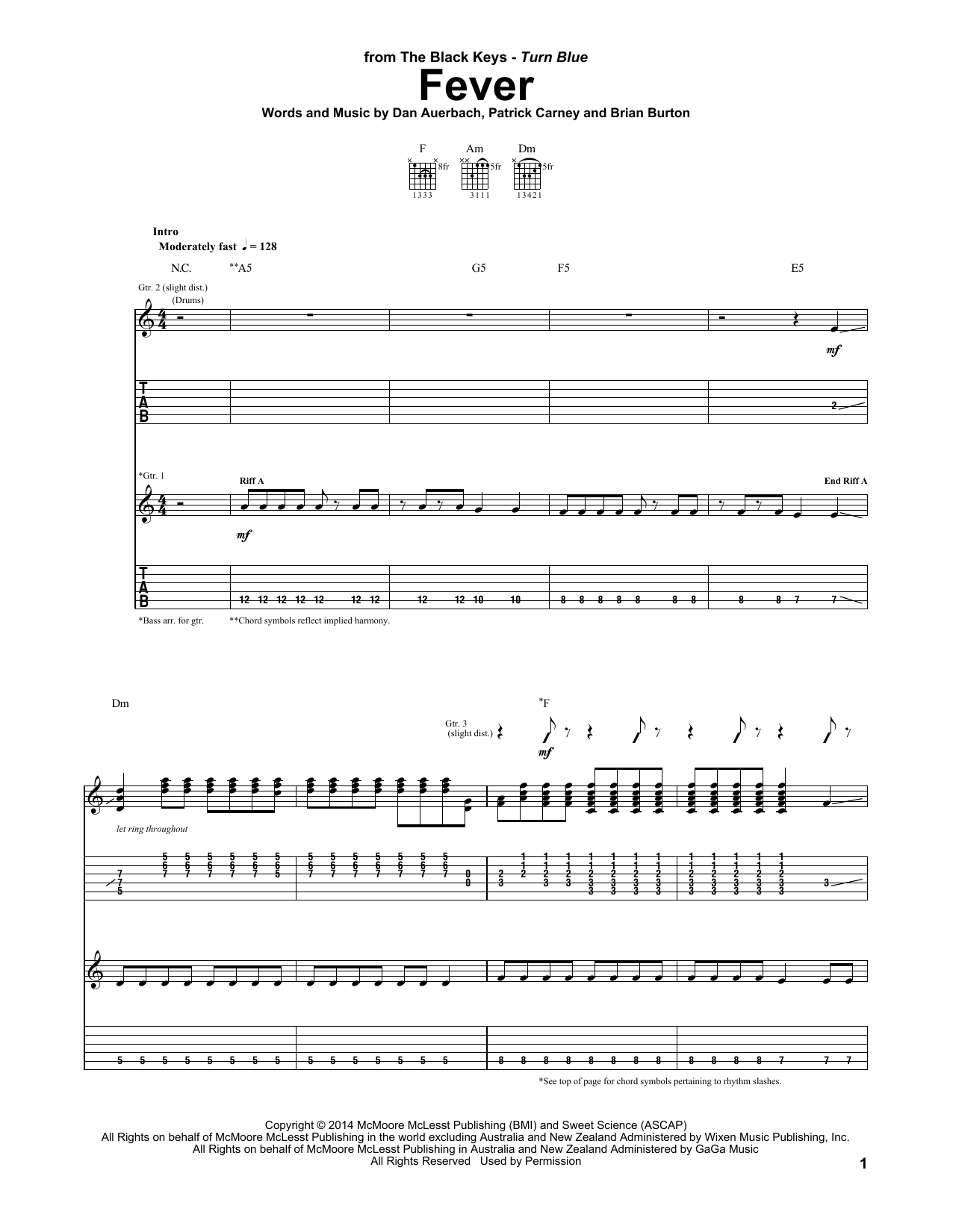 The Black Keys Fever sheet music notes and chords arranged for Guitar Tab