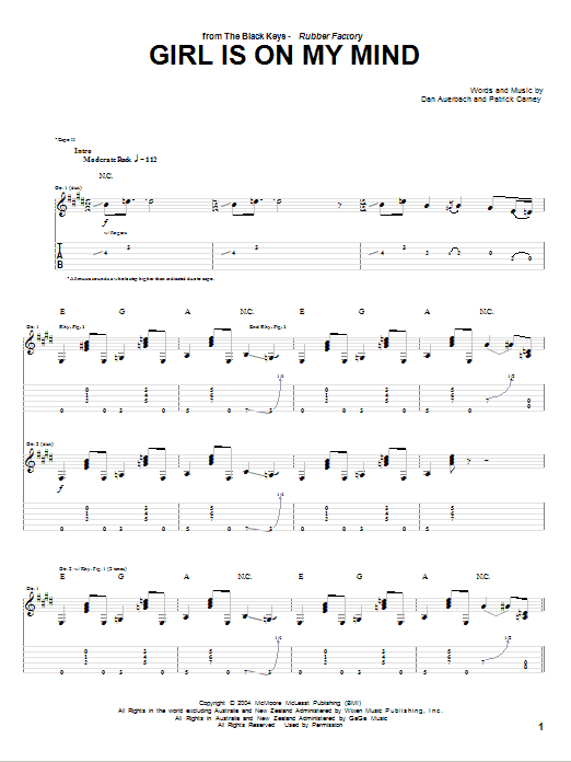 The Black Keys Girl Is On My Mind sheet music notes and chords arranged for Piano, Vocal & Guitar Chords (Right-Hand Melody)