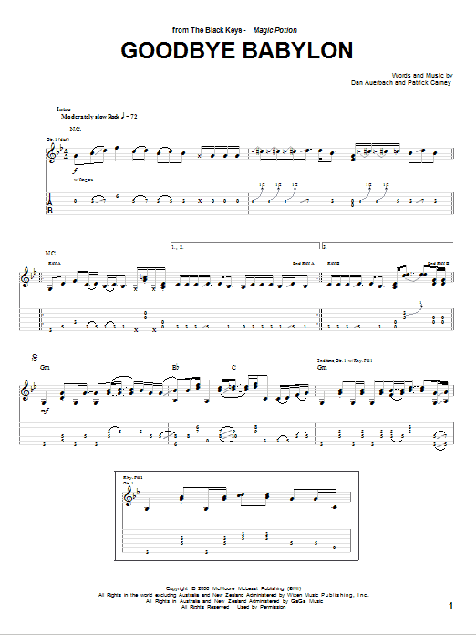 The Black Keys Goodbye Babylon sheet music notes and chords arranged for Guitar Tab