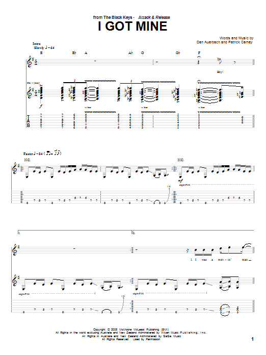 The Black Keys I Got Mine sheet music notes and chords arranged for Piano, Vocal & Guitar Chords (Right-Hand Melody)