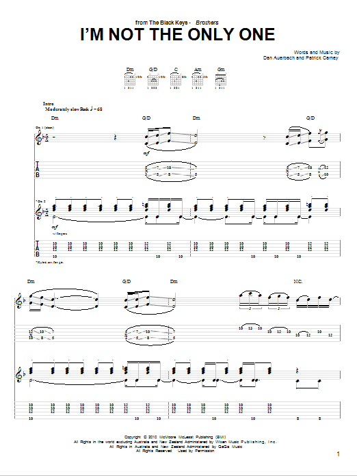 The Black Keys I'm Not The Only One sheet music notes and chords arranged for Guitar Tab