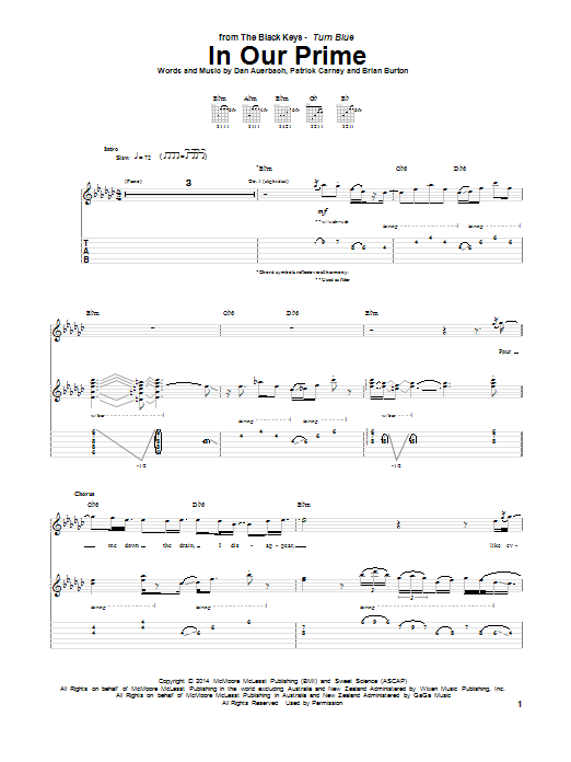The Black Keys In Our Prime sheet music notes and chords arranged for Guitar Tab