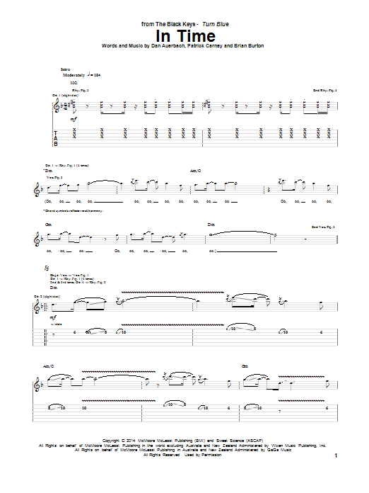 The Black Keys In Time sheet music notes and chords arranged for Guitar Tab