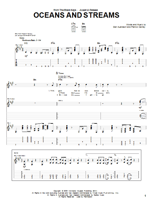 The Black Keys Oceans And Streams sheet music notes and chords arranged for Guitar Tab